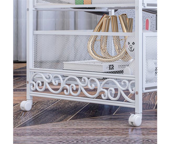 Carrito de Almacenamiento Melamina de Madera, Acero HOMCOM Blanco