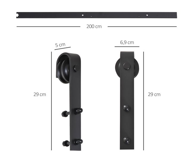 Kit de Accesorios para Puerta Corredera Acero de carbono HOMCOM 37 Negro