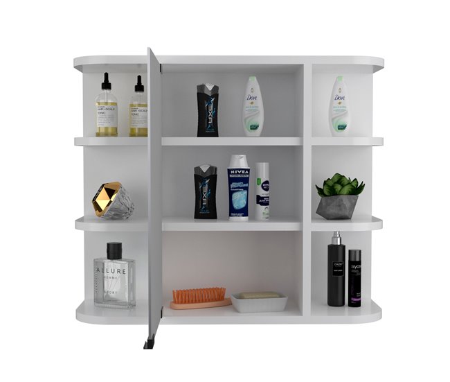 Armario de Pared para Baño Milán con Estantes y Espejo Blanco