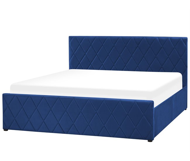 Beliani Cama con almacenaje Terciopelo ROCHEFORT 170x214 Azul Marino