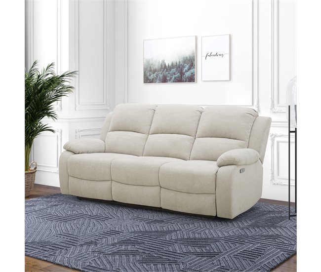 Sofá 3 plazas 2 asientos relax eléctrico RYAN Gris Claro