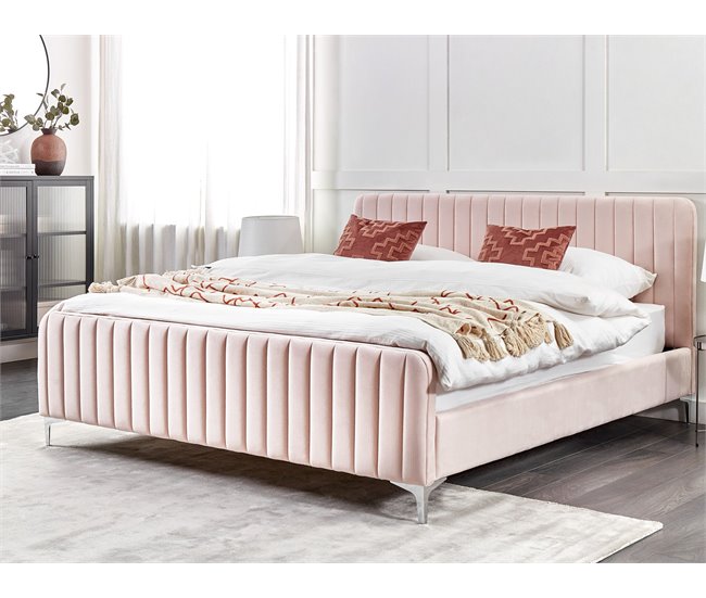 Beliani Cama Terciopelo LUNAN 186x215 Rosa Talco
