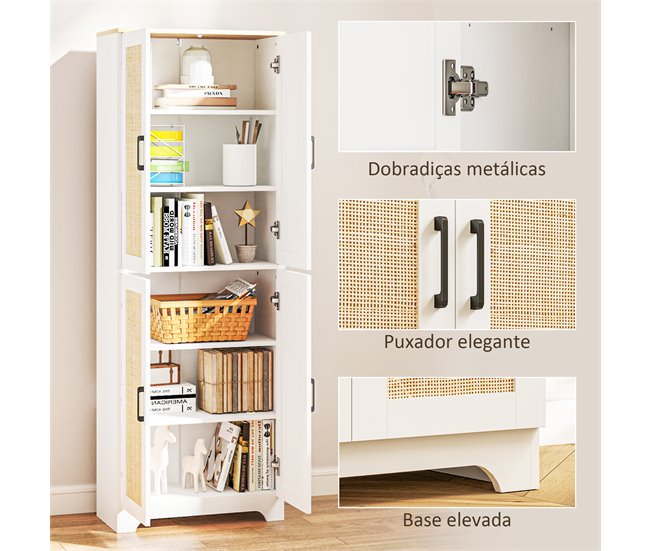Aparador de Cocina Melamina de Madera, Ratán HOMCOM Blanco