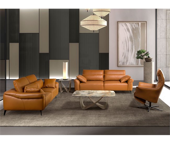 ANGEL CERDA Sillón relax giratorio piel marrón Marron