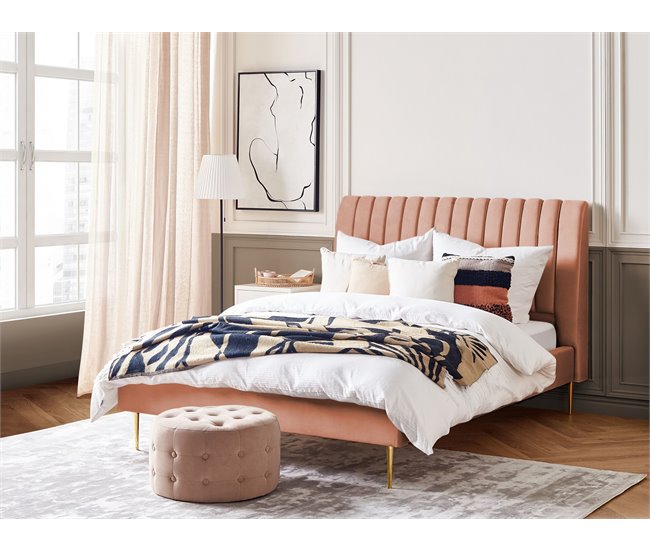 Beliani Cama con somier Terciopelo MARVILLE 162x225 Arena
