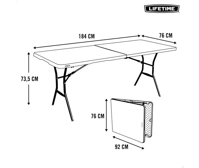 Mesa rectangular plegable blanco efecto granito LIFETIME 184 x 76 x 73,5 cm Blanco