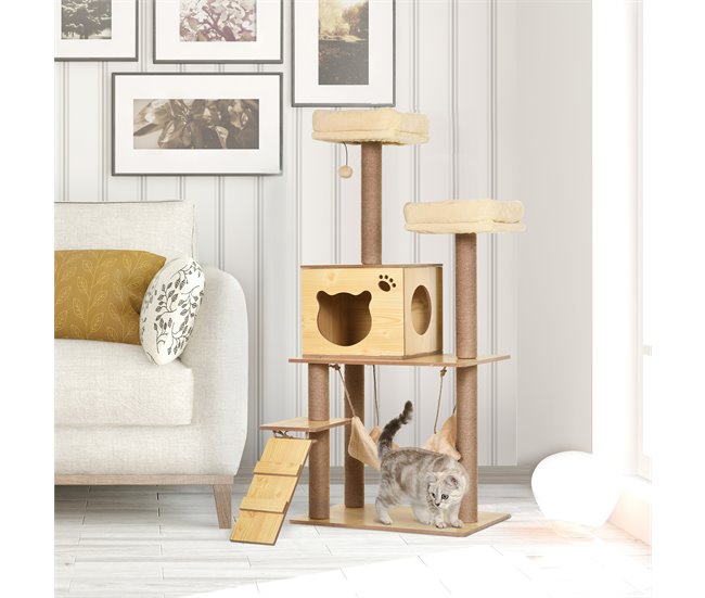 Árbol para Gatos Melamina de Madera, Yute, Poliéster PawHut Amarillo