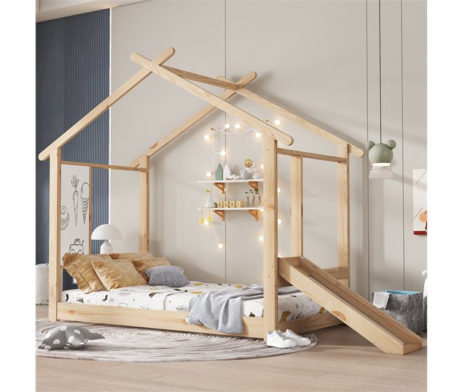 Cama cabaña de madera de pino Natural