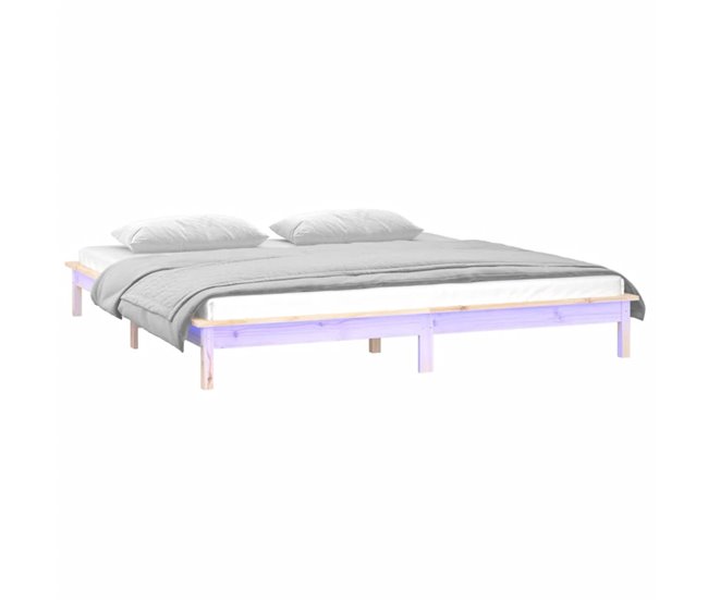 Estructura de cama de madera maciza con LED 120x200 Blanco
