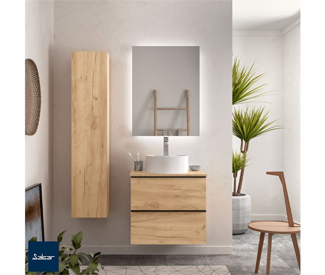 Mueble de baño Nabua con tirador de pestaña | Lavabo sobre encimera 60 Roble