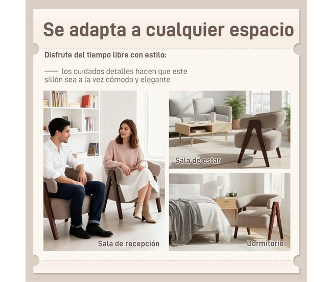 Butaca de Salón Borreguito, Madera de Caucho HOMCOM Marron