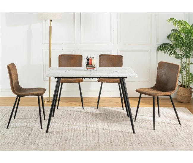 Conjunto de mesa efecto mármol y 4 sillas escandinavas retro Marron
