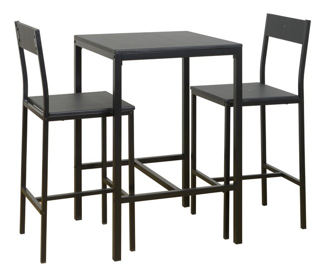 Conjunto de mesa alta con 2 taburetes JAMIE Negro