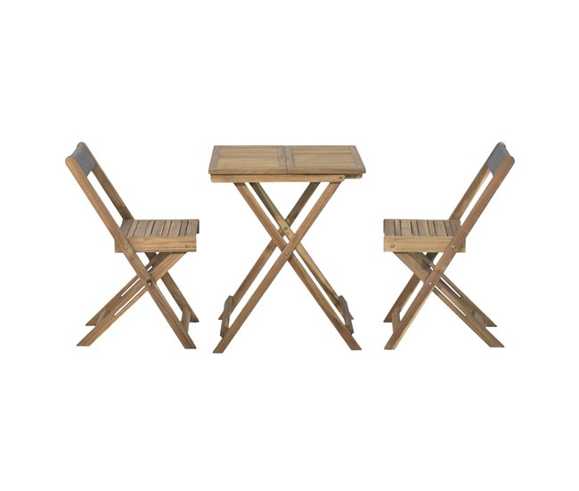 Set de balcón SUMMER con mesa y 2 sillas color roble y gris Acacia