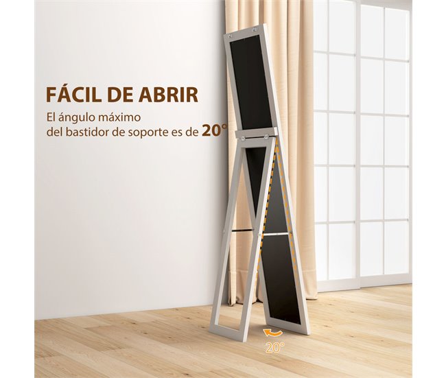 Espejo Cuerpo Entero MDF, Vidrio Templado HOMCOM Blanco