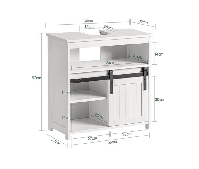 Mueble para Debajo del Lavabo 3 Estante 1 Puerta BZR61-W SoBuy Blanco