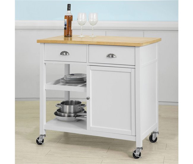 Carrito de Servicio con 2 estantes 2 cajones FKW62-WN SoBuy Blanco