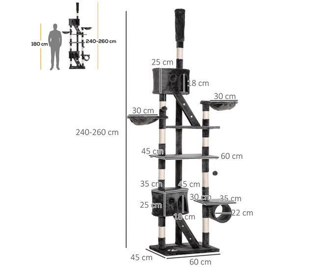 Árbol para Gatos Melamina, Cuerda de Sisal, Felpa PawHut Gris