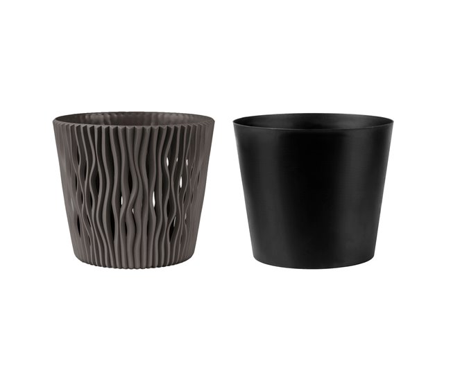 2x Maceta redonda de plastico Sandy Round Gris