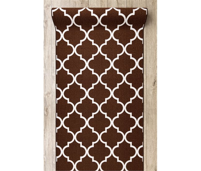 Alfombra de pasillo con refuerzo de goma  Enrejado Trébol marroq 80x820 Marron