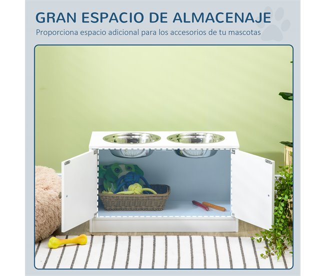Comedero para Perros MDF, Acero Inoxidable PawHut Blanco