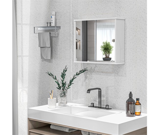 Armario con Espejo MDF, Vidrio kleankin, hogar - baño Blanco