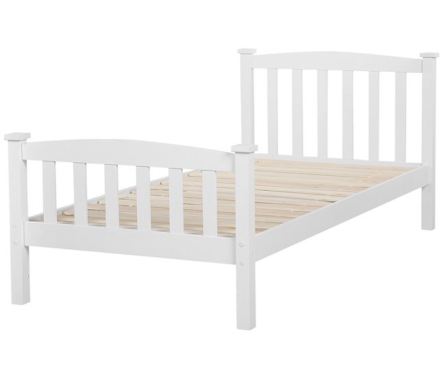Beliani Cama con somier Madera de pino GIVERNY 99x208 Blanco
