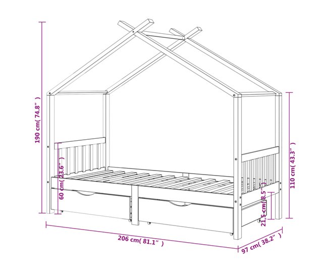 Estructura De Cama Infantil 206x97 Blanco