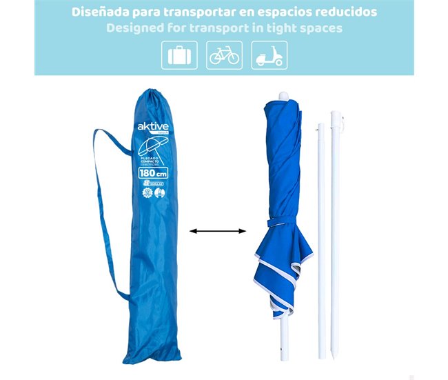 Aktive Sombrilla playa compacta e inclinable UV50 c/funda Azul