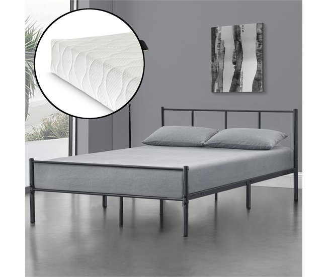 Cama doble Laos con somier y colchón metal Gris