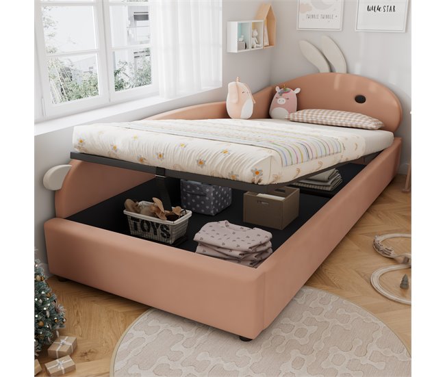 Cama con almacenaje de terciopelo Rosa