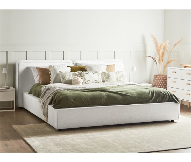 Beliani Cama con somier Bouclé LINARDS 230x242 Blanco