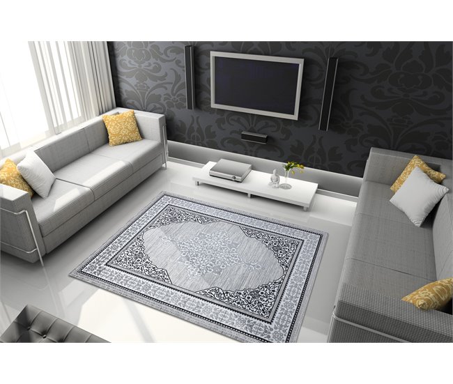 Alfombra GLOSS moderno 8490 52 Ornamento elegante marco 200x290 Gris