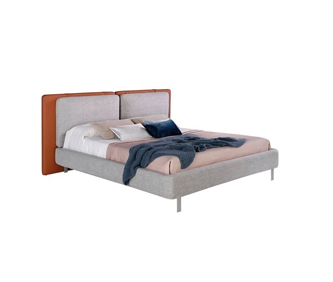 Cama tapizada en tela y polipiel Gris