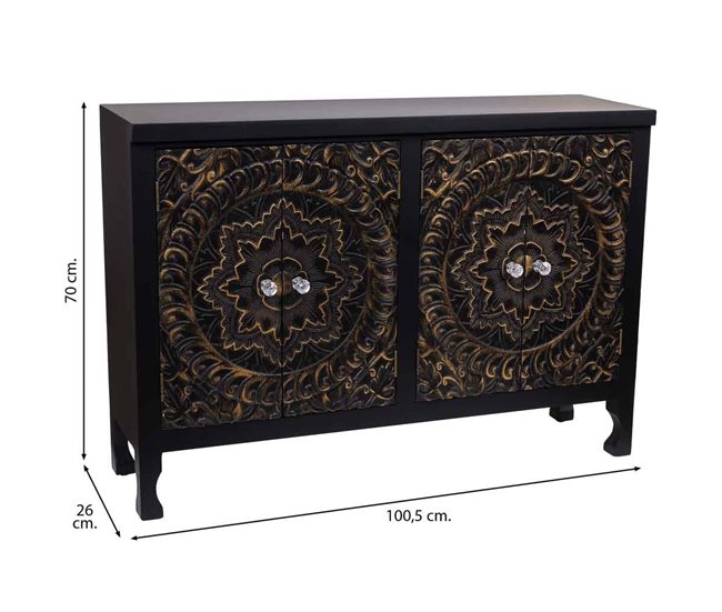 Aparador de madera de 4 puertas Negro