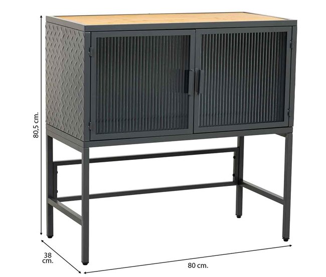 Aparador de vidrio, metal y madera 2 puertas Negro