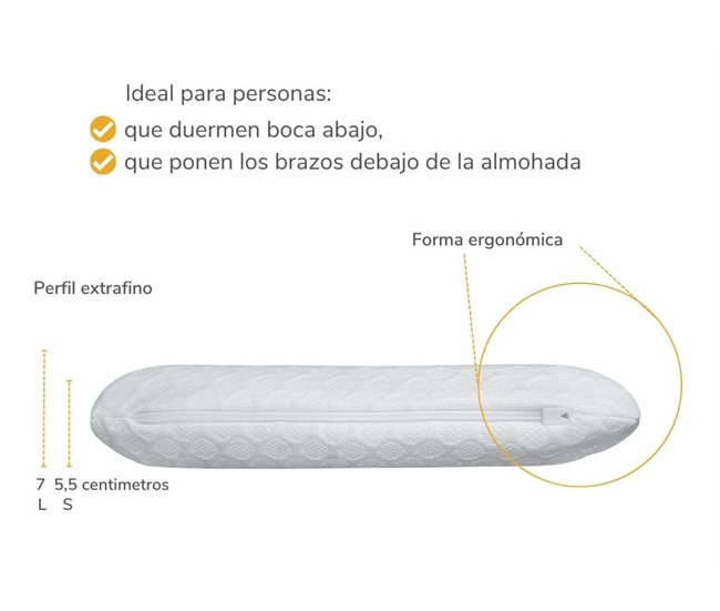 Almohada EXTRA FINA S para Personas que Duermen Boca Abajo (2 F) Blanco