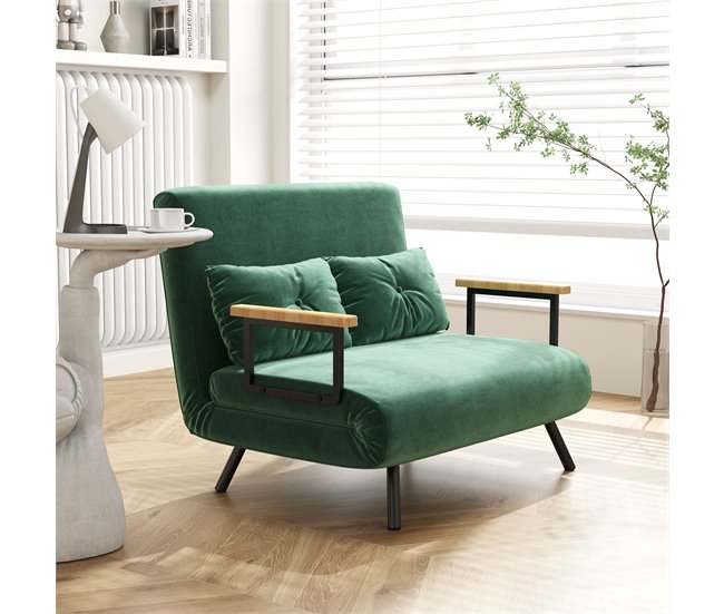 Sofá Cama Doble Terciopelo Sintético, Espuma HOMCOM Verde