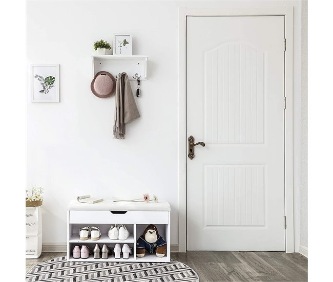 Banco de zapatos con 3 compartimentos y 1 espacio de almacenamiento con asiento cómodo - H44 cm Blanco