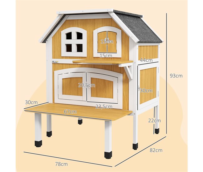 Caseta para Gatos Madera de Abeto PawHut Amarillo