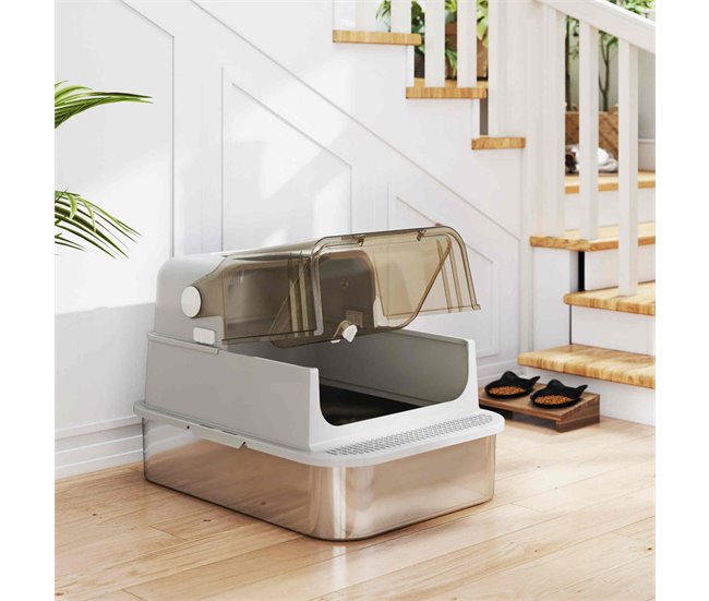 Arenero para Gatos Acero Inoxidable PawHut Gris