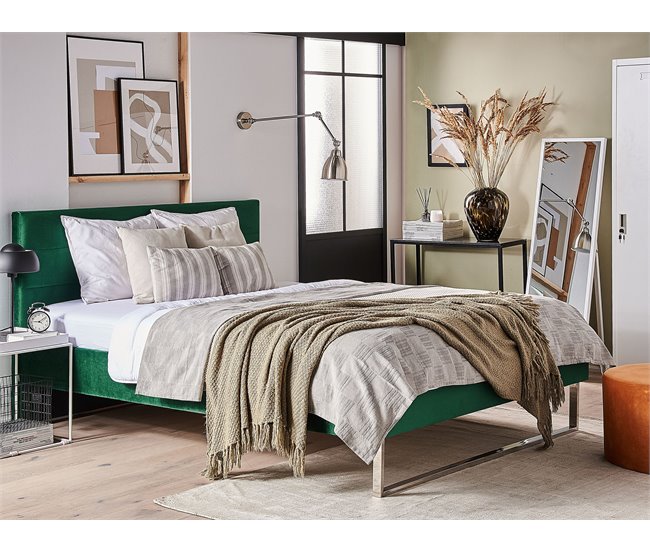 Beliani Cama con somier Terciopelo BELLOU 214x145 Verde