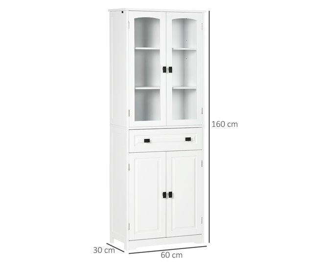 Alacena de Cocina MDF, Melamina de Madera, Vidrio HOMCOM Blanco
