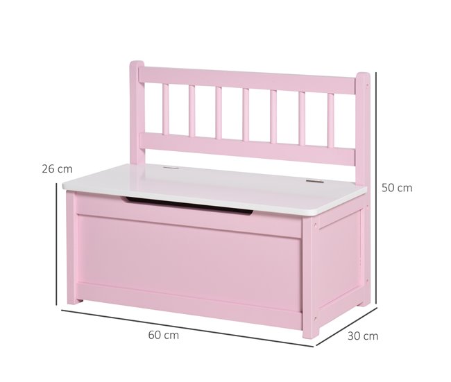 Baúl de Juguetes MDF, Madera de Pino HOMCOM Rosa