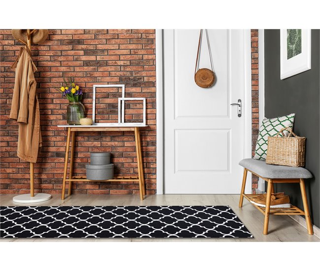 Alfombra de pasillo con refuerzo de goma  Enrejado Trébol marroq 80x460 Negro