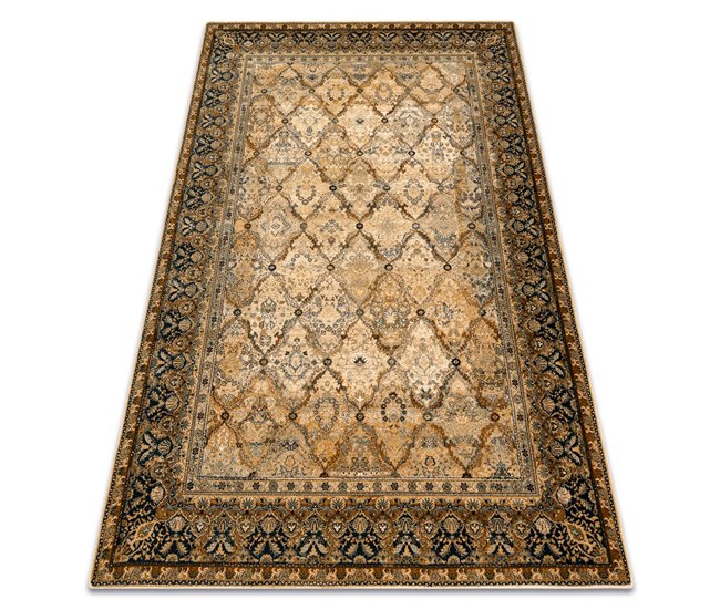Alfombra de lana OMEGA Grenada Marco diamantes oriental 235x350 Marron Claro