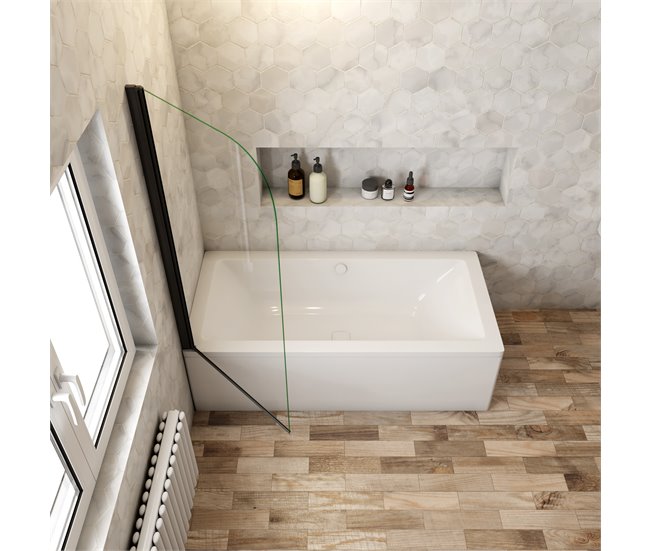 Mampara de Bañera Abatible,Vidrio Templado 5mm,Altura 140cm Blanco/ Gris