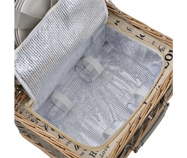 [casa.pro] Cesta de pícnic para 4 personas con nevera, cubiertos Gris