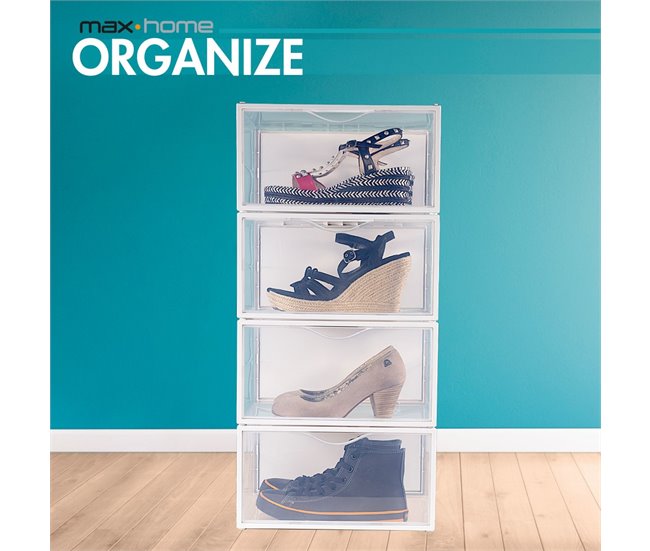 Pack 6 cajas zapatos plástico apilables y antivuelco Max Home Blanco