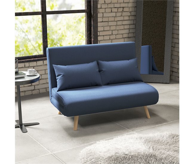 Sofá Cama Doble Lino Sintético, Espuma HOMCOM Azul